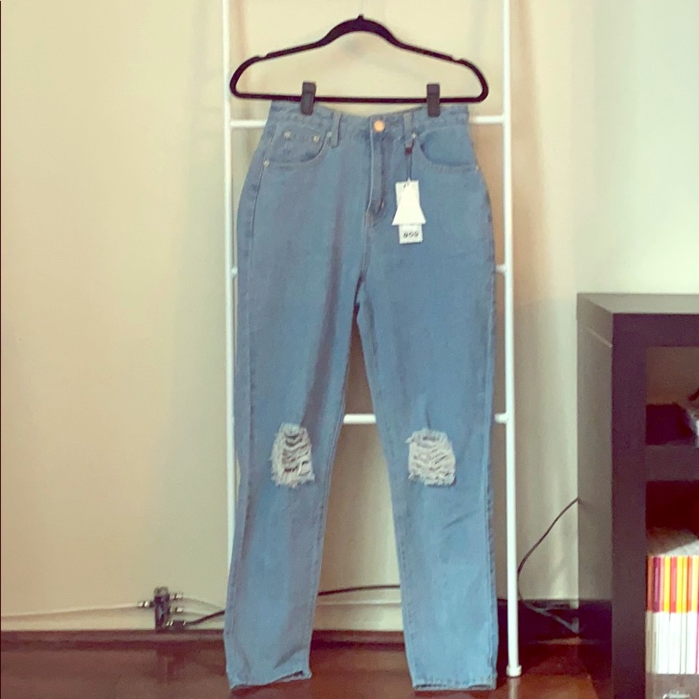 Boohoo High Waisted Distressed Mom Jeans